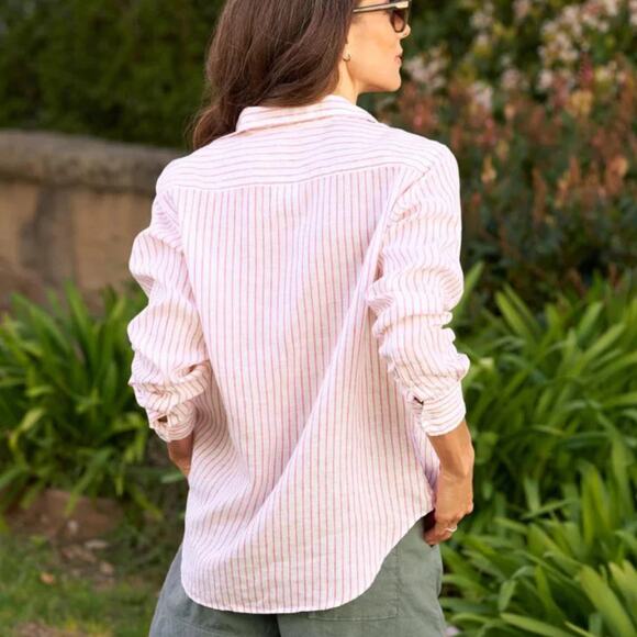 Frank & Eileen Pink Wide White Striped Button Up Shirt Long Sleeve Collar Medium - Picture 3 of 10